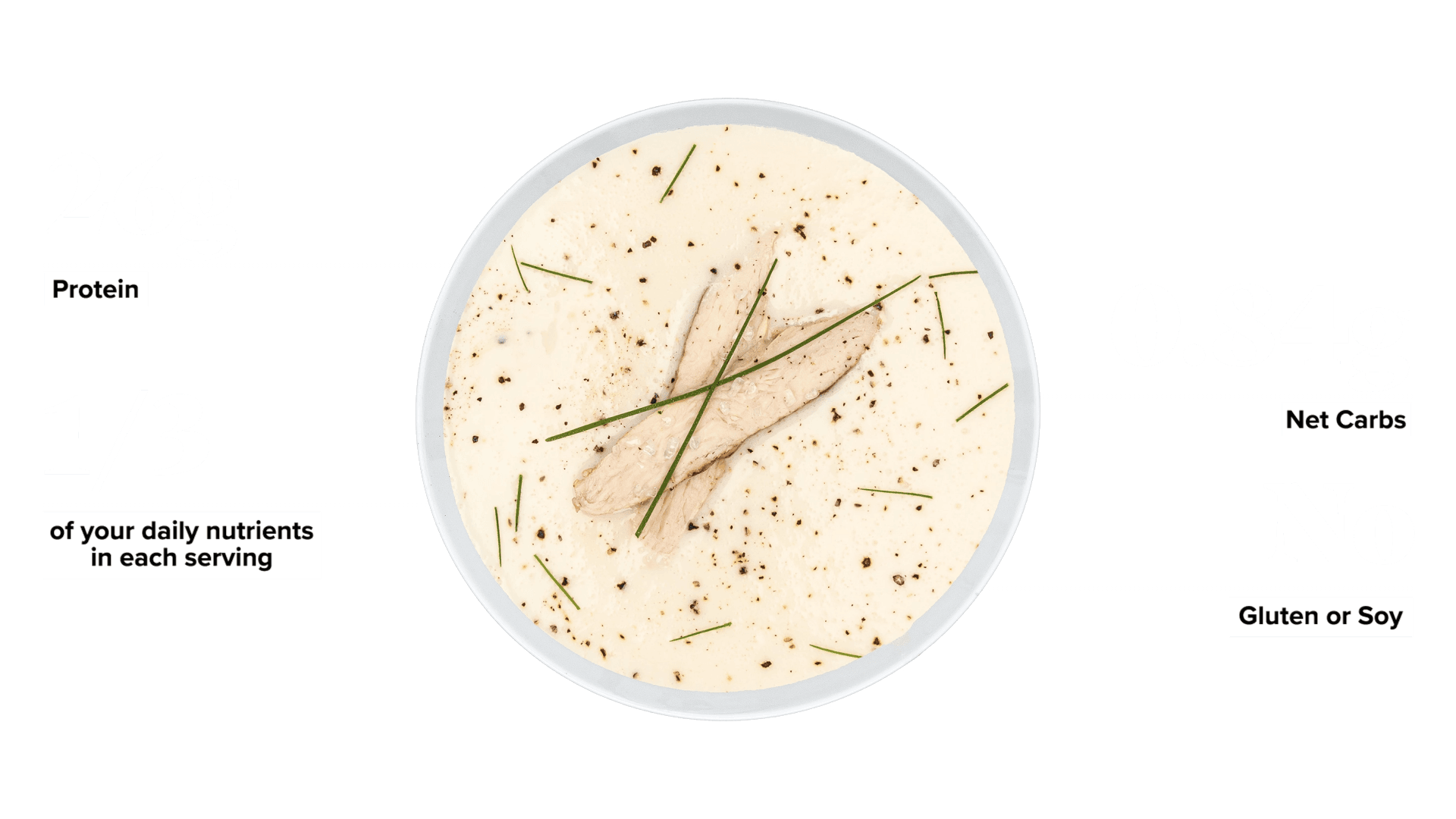 Keto Chow Savory Chicken Soup Base shake with macro information