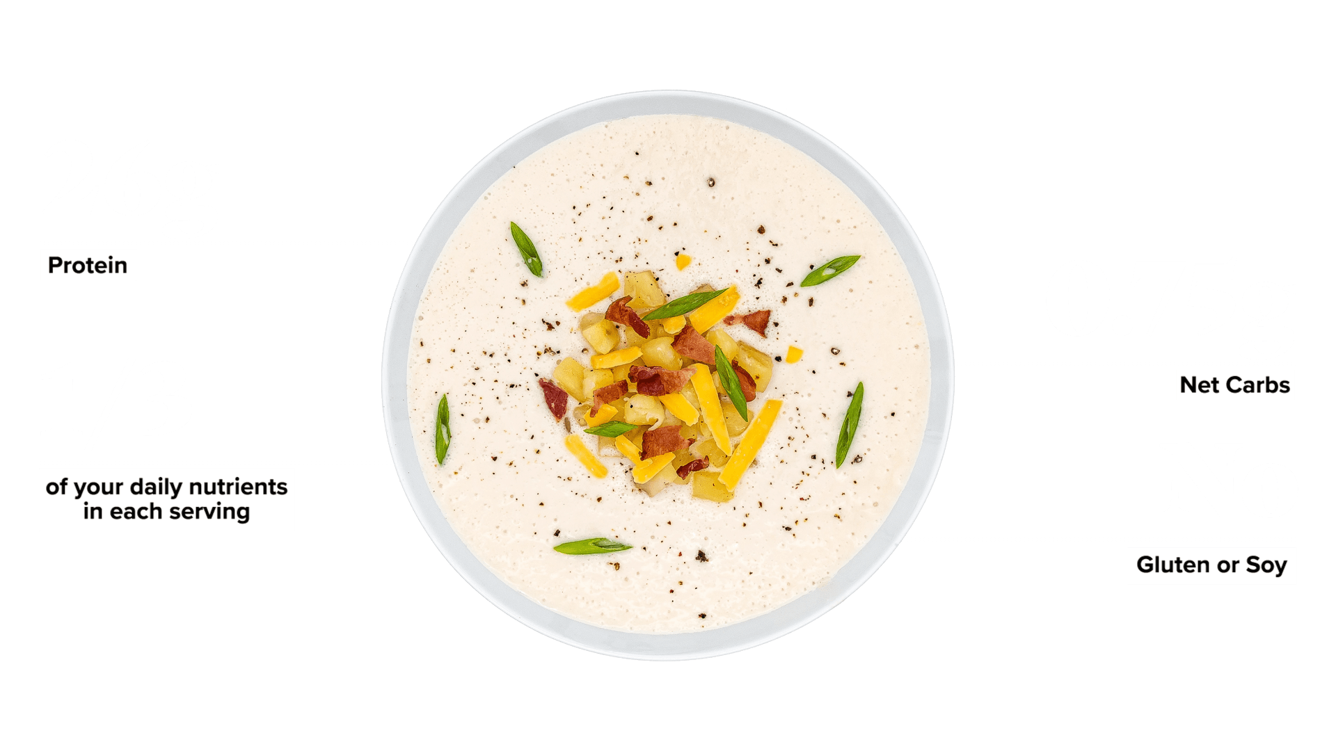 Keto Chow Baked Potato Soup Base shake with macro information